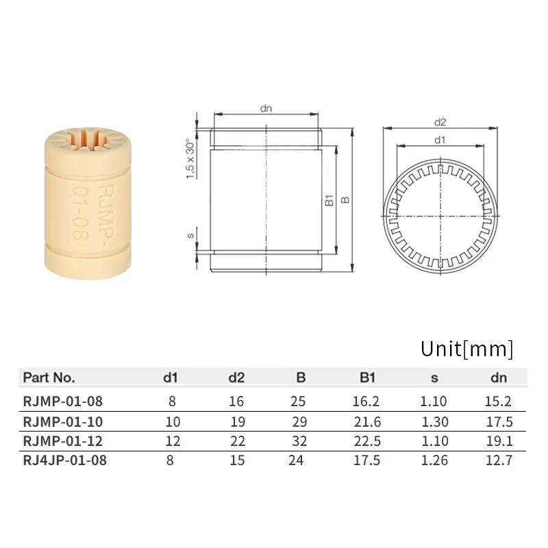 Obrázek Plastové lineární ložisko RJMP-01-08 8mm