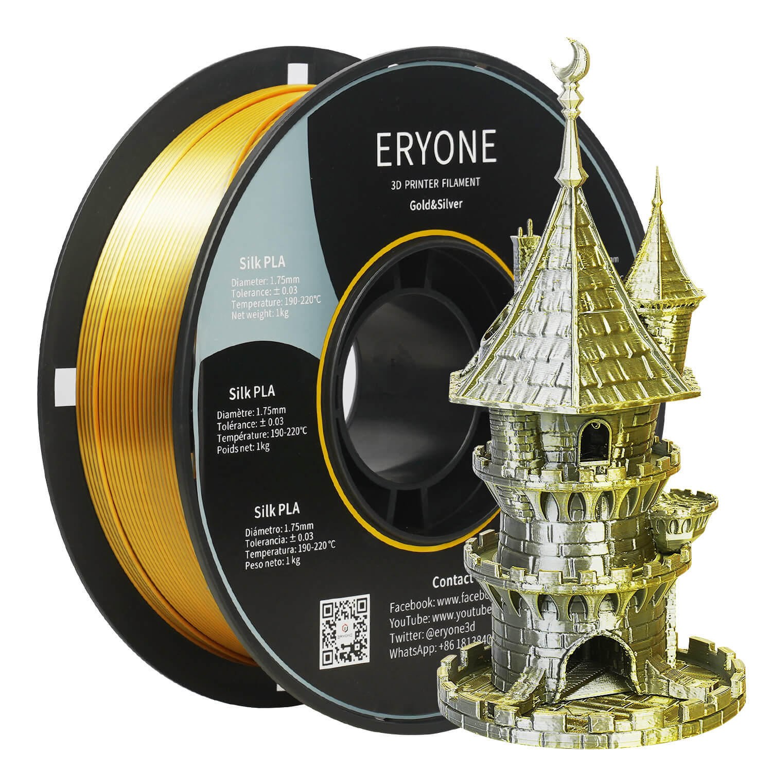 ERYONE PLA Filament - Dvoubarevný 1kg (zlatá, stříbrná)