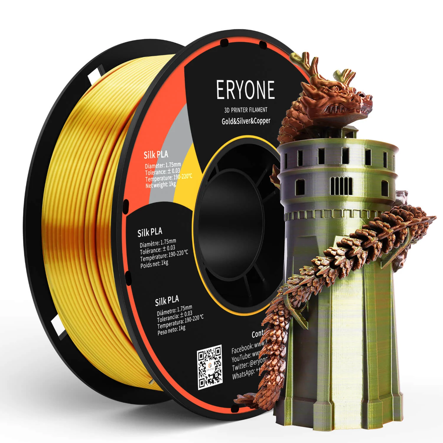 ERYONE PLA Filament - Tříbarevný 250g (zlatá, stříbrná, měděná)