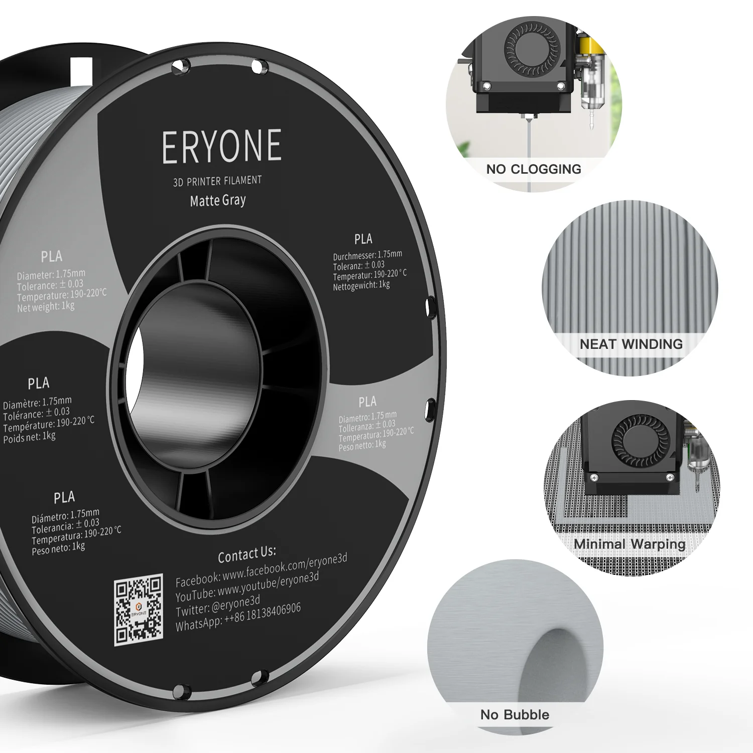 ERYONE PLA Filament - Matte gray 1kg (Matná šedá)