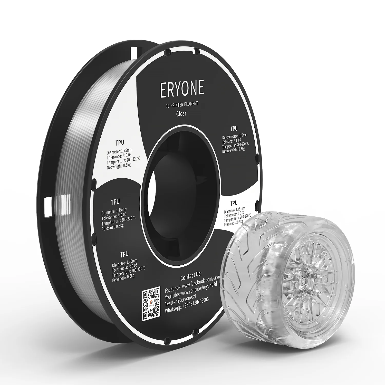 ERYONE TPU Filament - průhledná bezbarvá 0.5 Kg