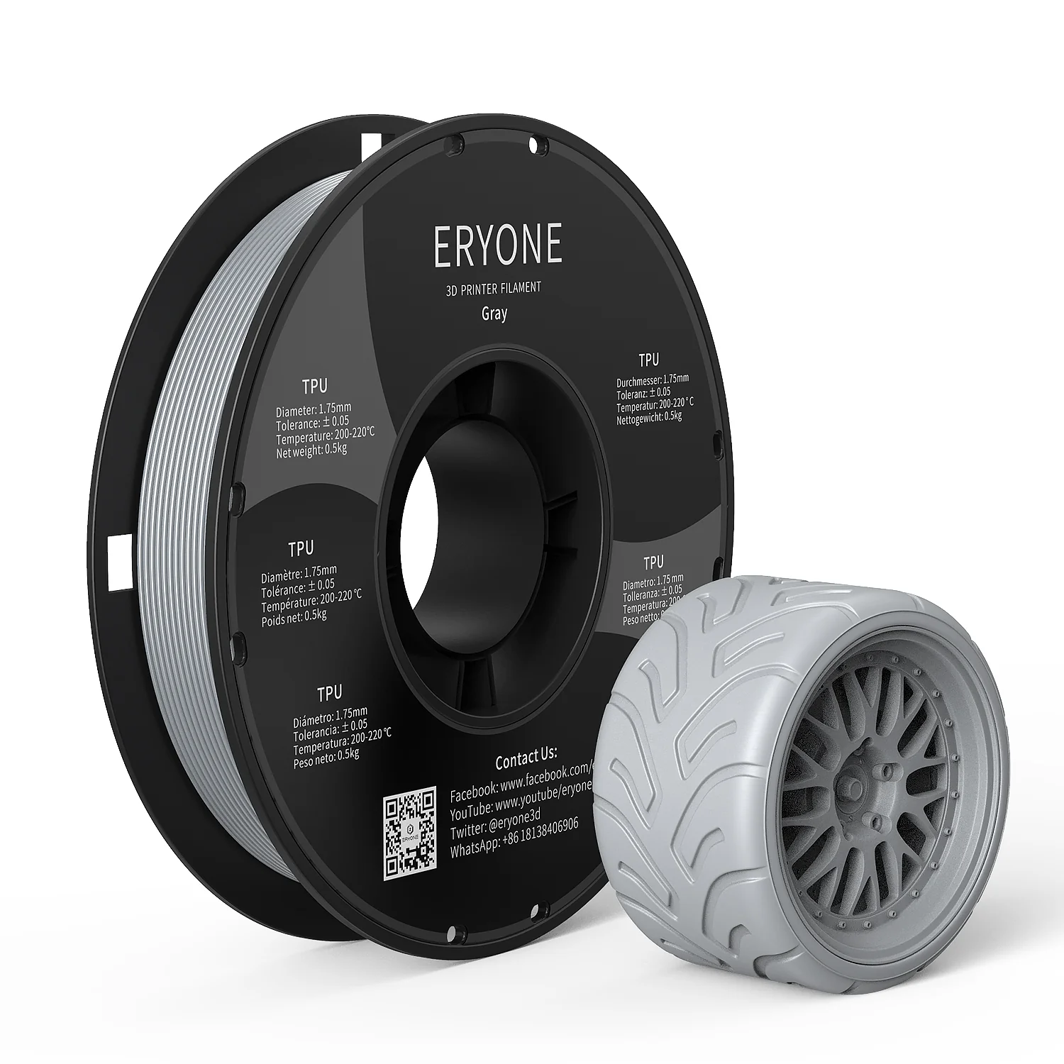 ERYONE TPU Filament - šedá 0.5 Kg