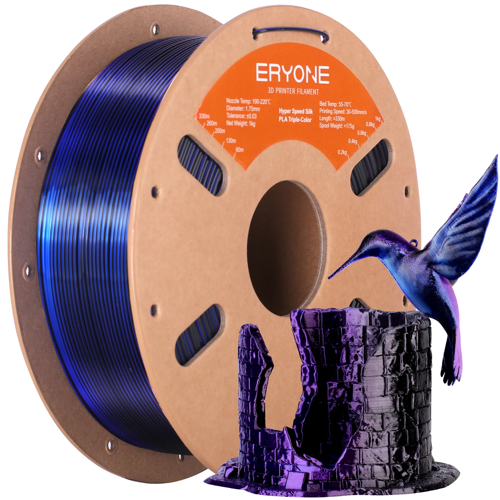 ERYONE PLA Filament - Tříbarevný 1kg (černá, modrá, fialová) - obrázek 3