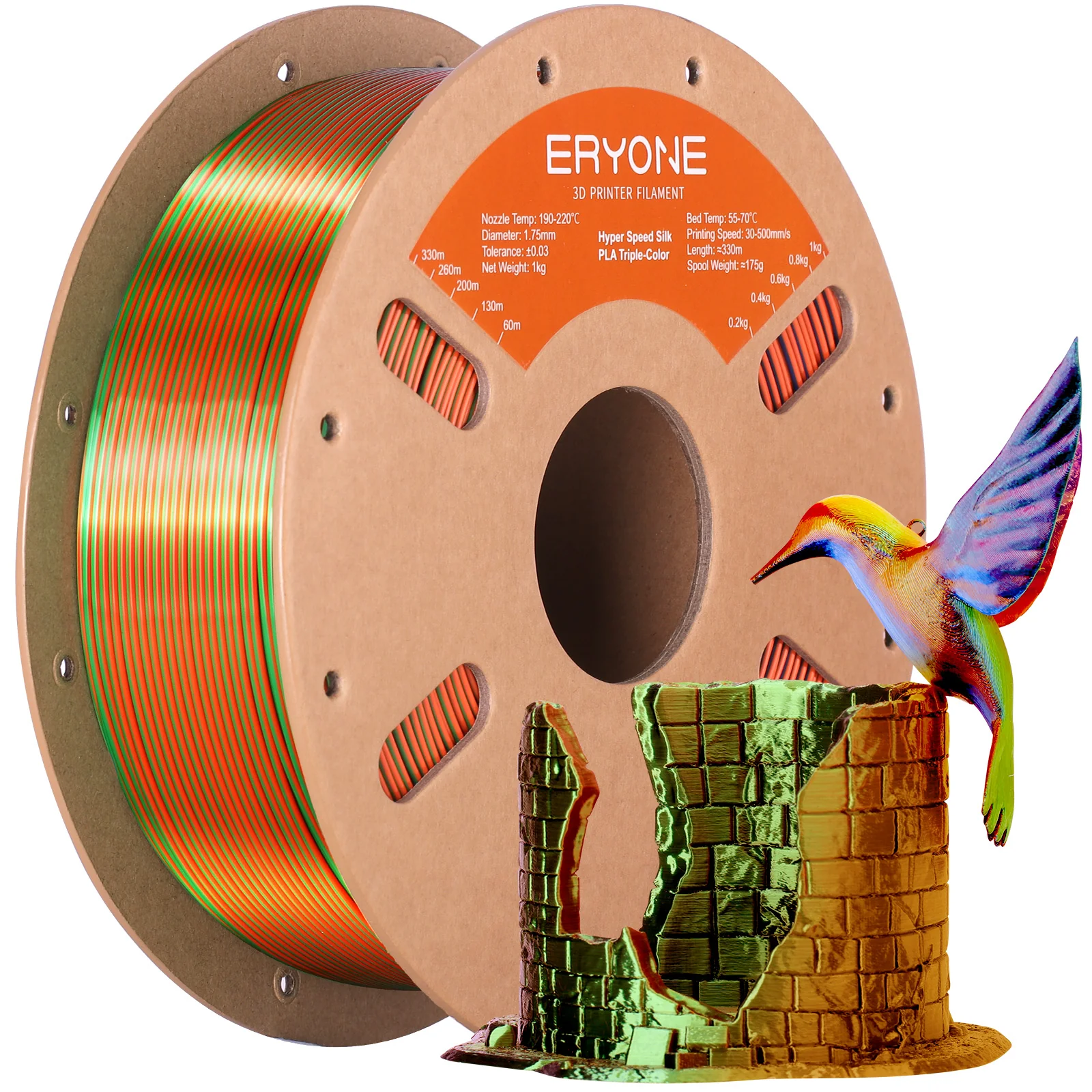 ERYONE PLA Filament - Tříbarevný 250g (oranžová, modrá, zelená)