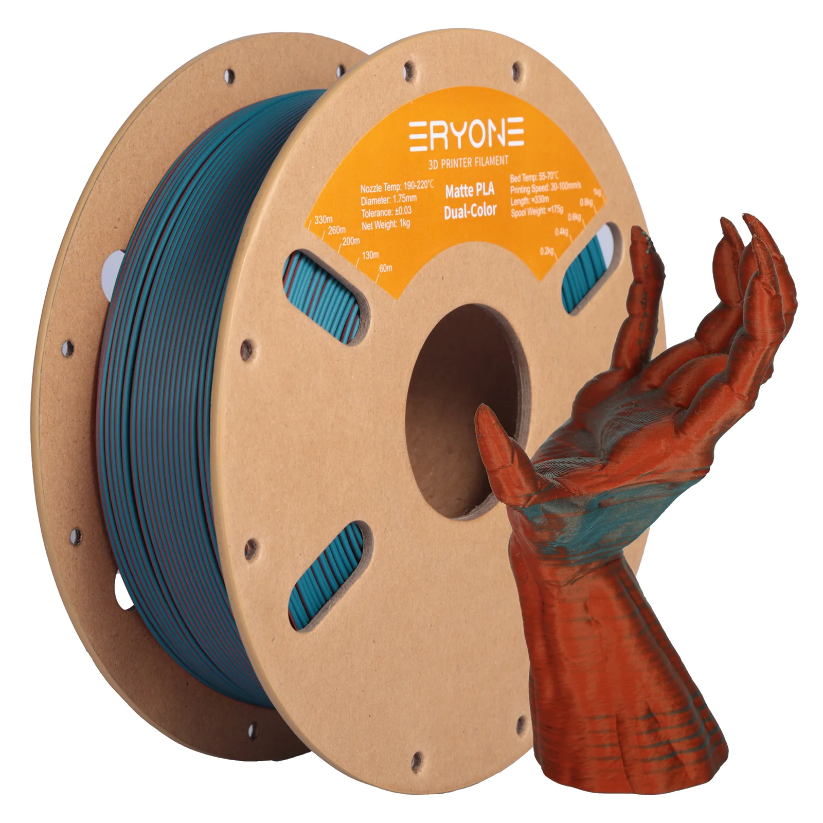 ERYONE PLA Matte Filament - Matný dvoubarevný 1kg (tyrkysová, oranžová)