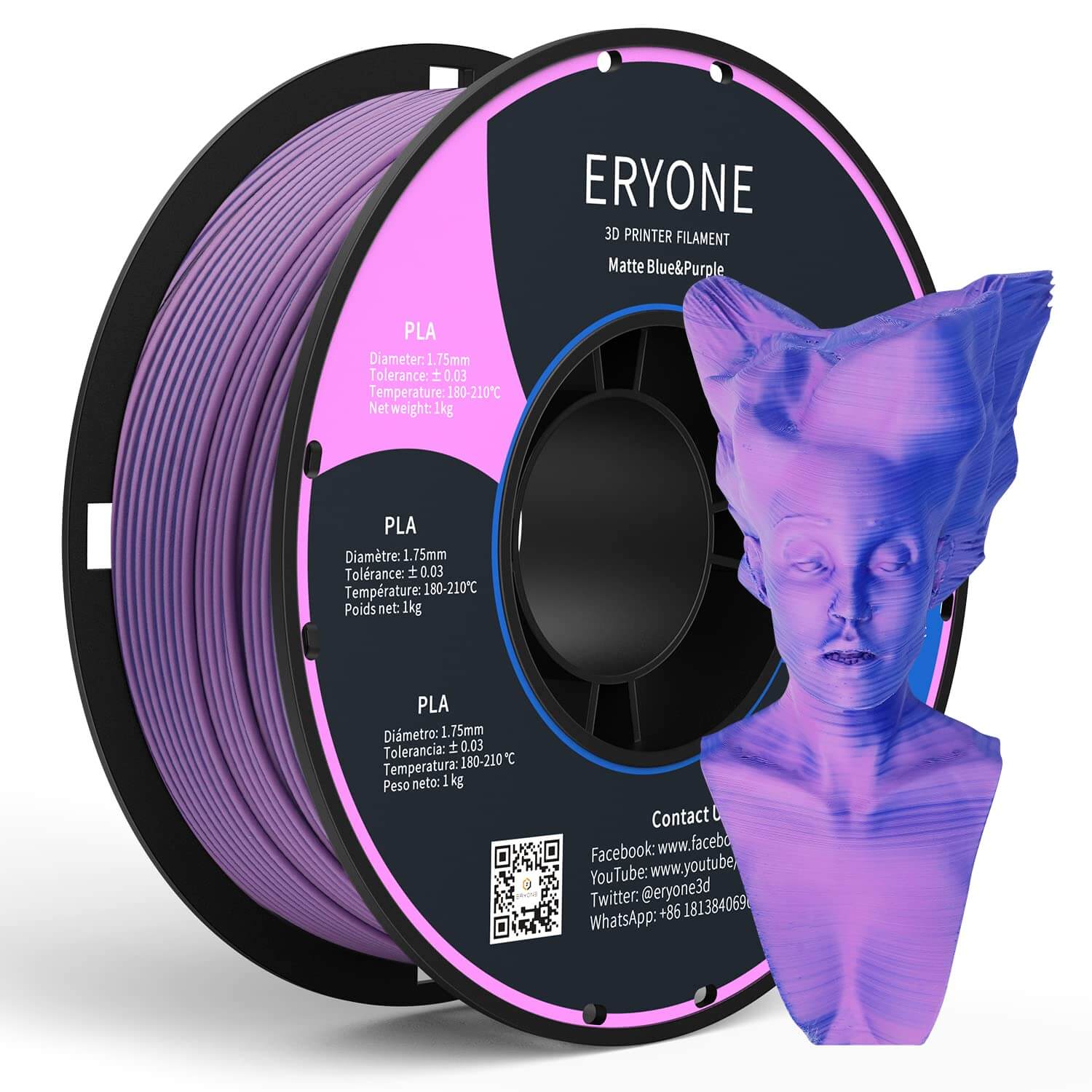 ERYONE PLA Matte Filament - Matný dvoubarevný 1kg (modrá, fialová)
