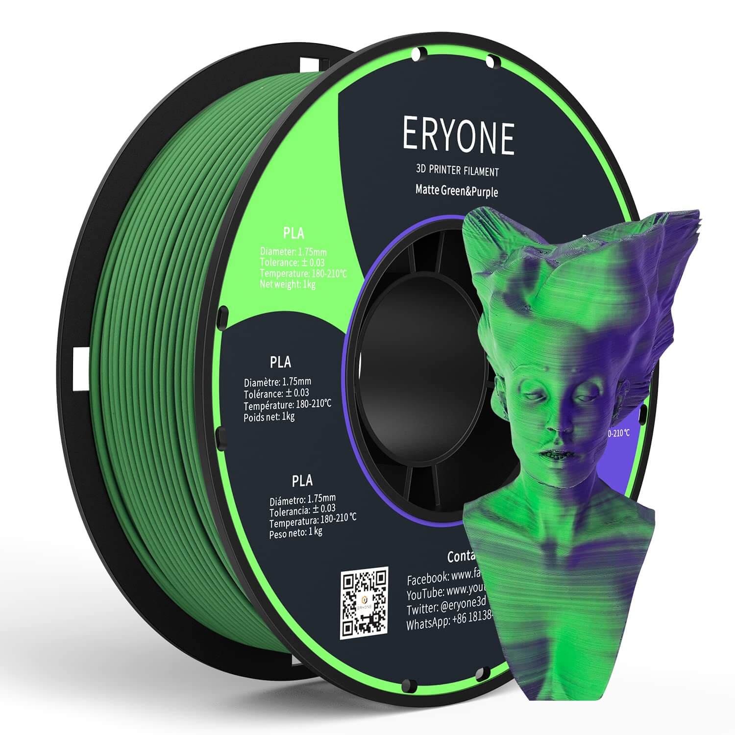 ERYONE PLA Matte Filament - Matný dvoubarevný 1kg (zelená, fialová)