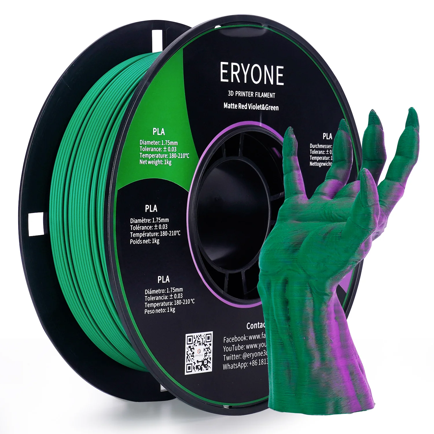 ERYONE PLA Matte Filament - Matný dvoubarevný 1kg (zelená, fuchsie)