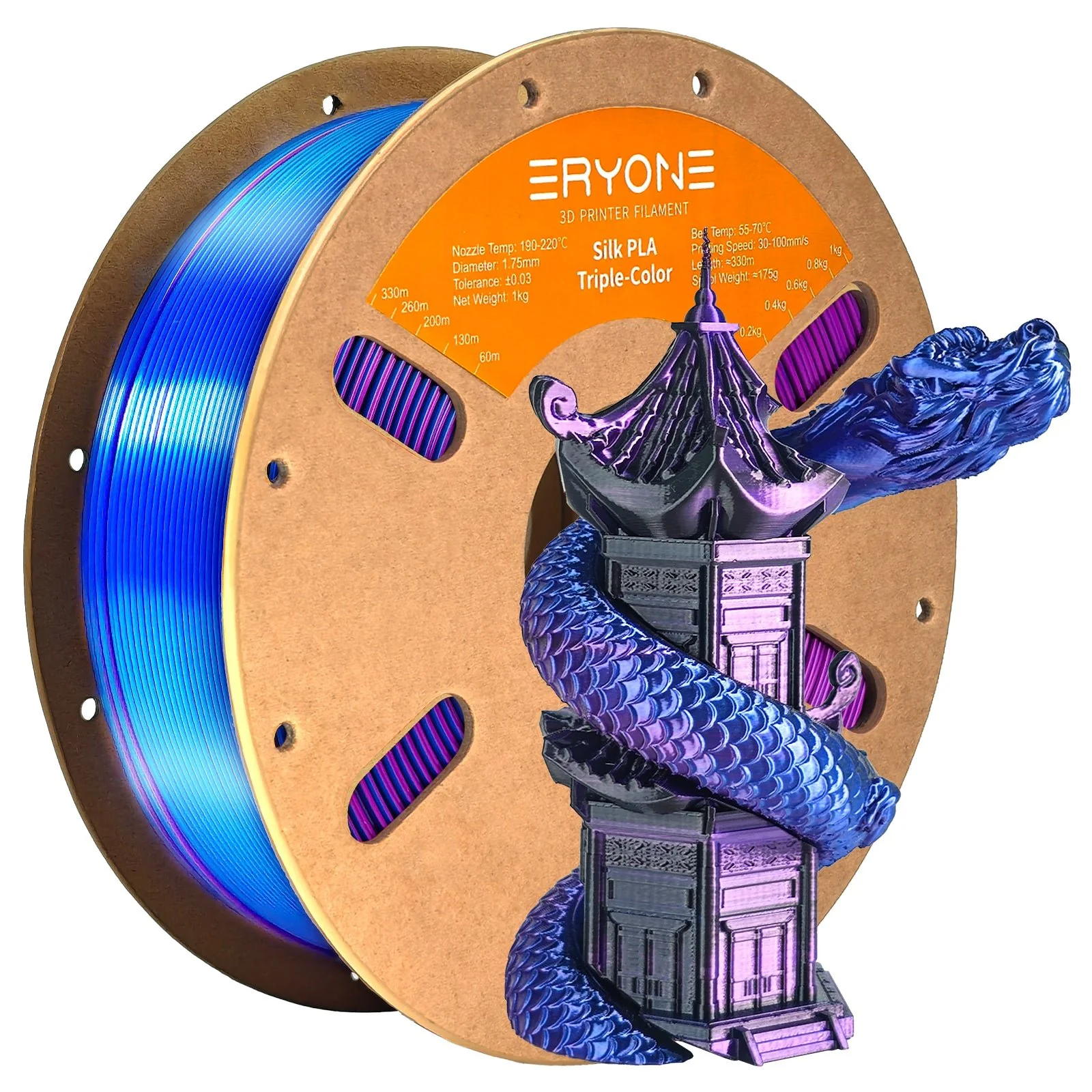 ERYONE PLA Filament - Tříbarevný 1kg (černá, modrá, fialová)