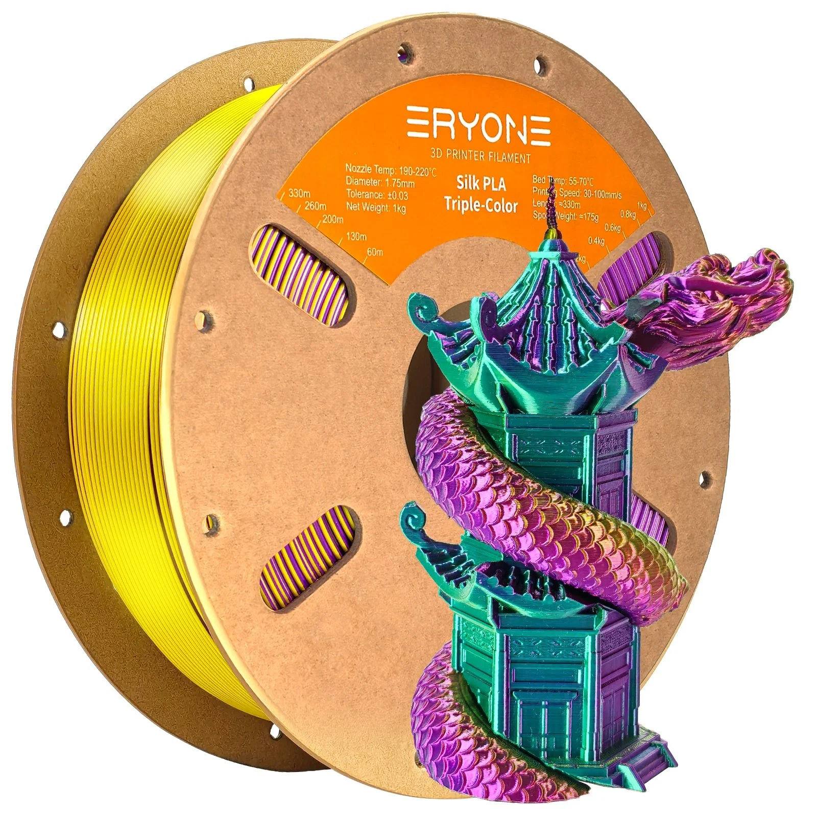 ERYONE PLA Filament - Tříbarevný 1kg (zelená, fialová, žlutá)