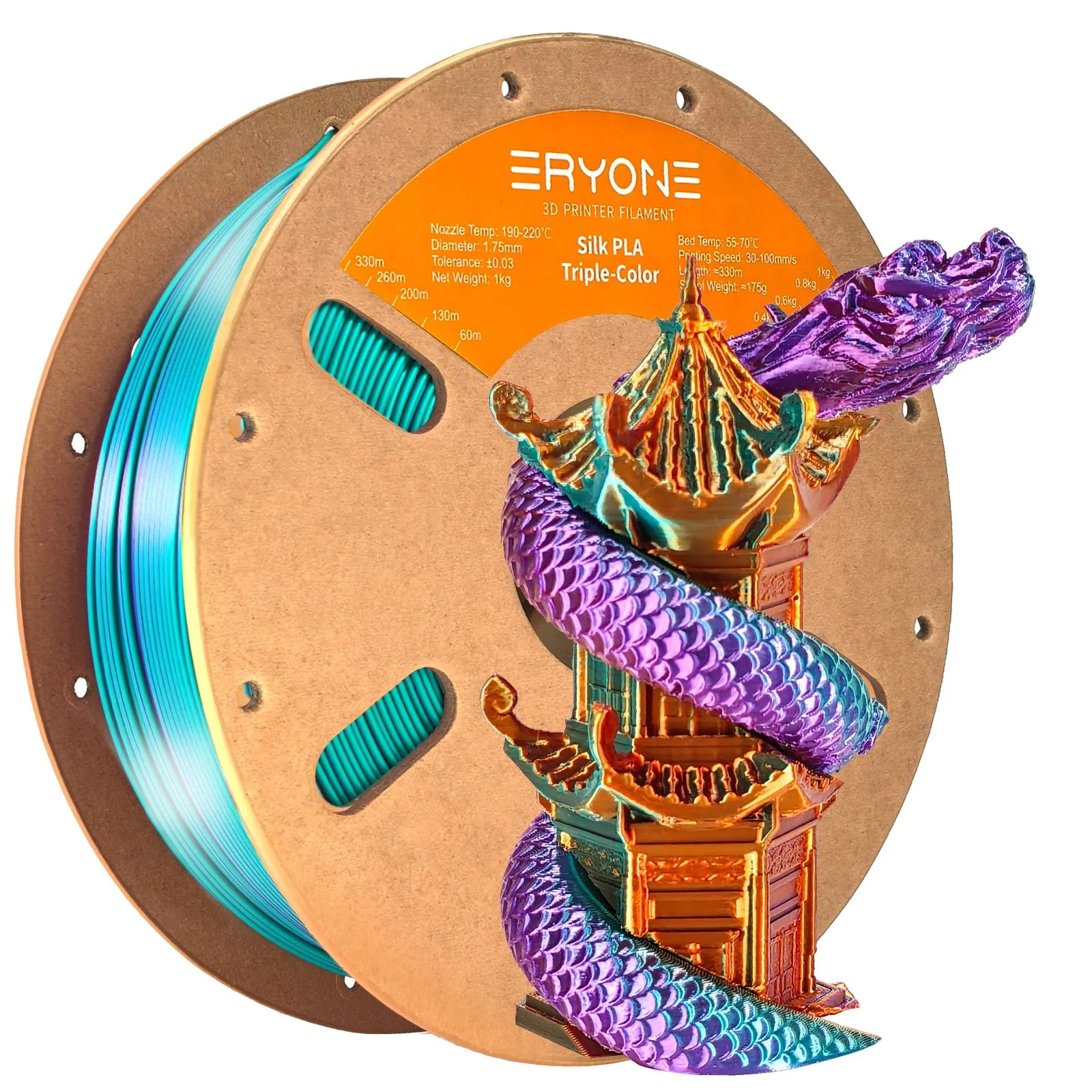 ERYONE PLA Filament - Tříbarevný 1kg (fialová, modrozelená, oranžová)