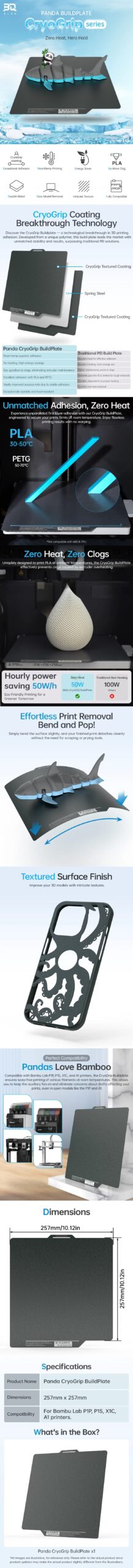 Obrázek BIQU Panda Buildplate Double-CryoGrip - plát pro Bambu Lab P1 X1 A1
