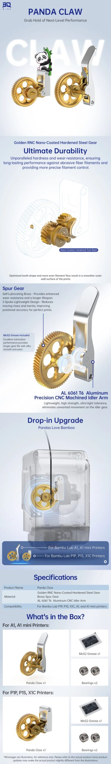 Obrázek BIQU Panda Claw A1 Hardened Gear Set - Tvrzená sada ozubených kol pro extrudery