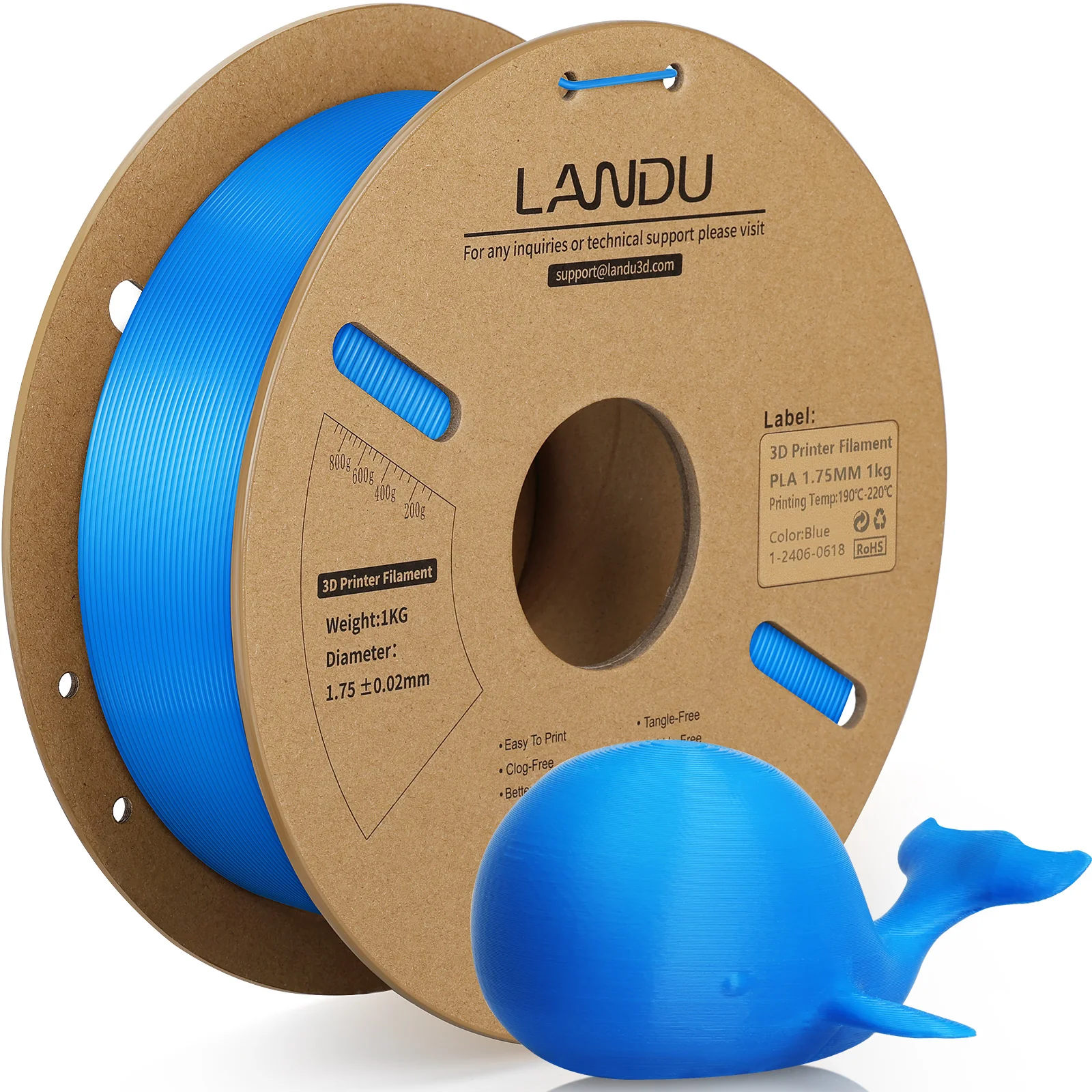 Obrázek Landu PLA modrá 1 kg - plastová cívka