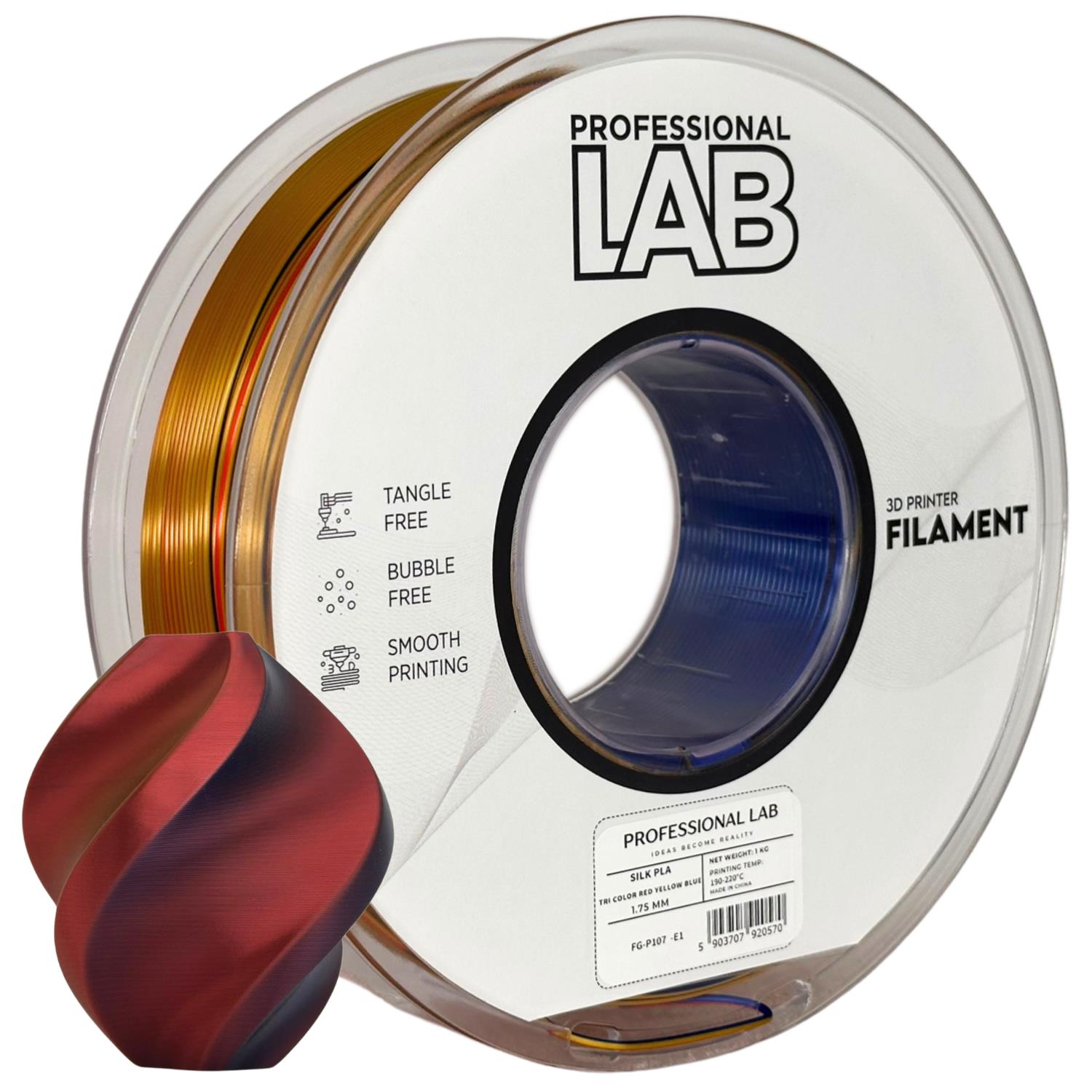 Obrázek Prof. Lab PLA Silk Tri Color Red Yellow Blue (červená, žlutá, modrá) 1 kg