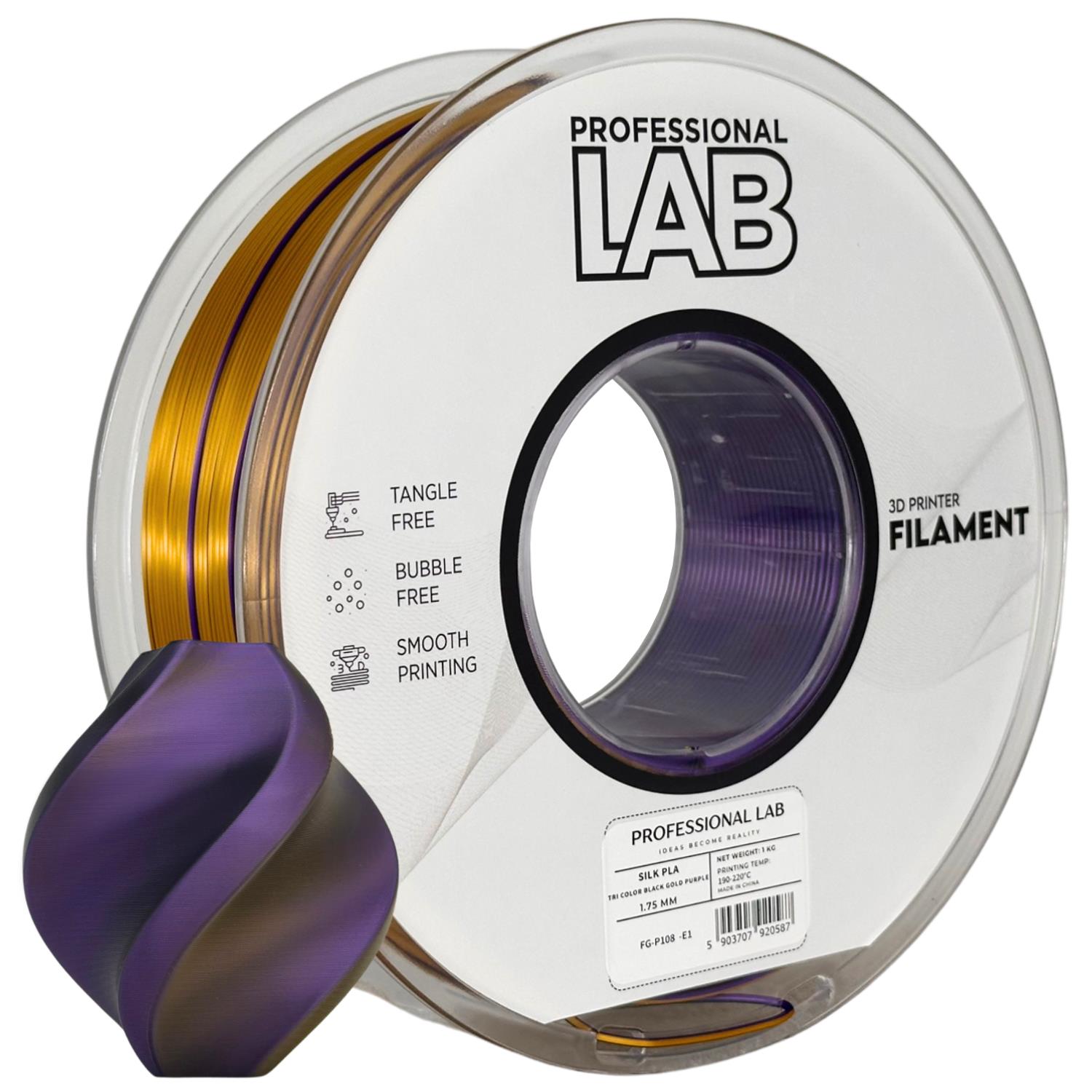 Obrázek Prof. Lab PLA Silk Tri Color Black Gold Purple (černá, zlatá, fialová) 1 kg
