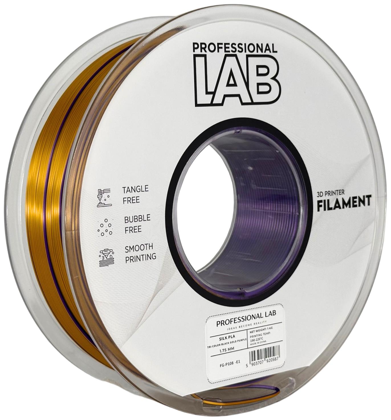 Obrázek Prof. Lab PLA Silk Tri Color Black Gold Purple (černá, zlatá, fialová) 1 kg