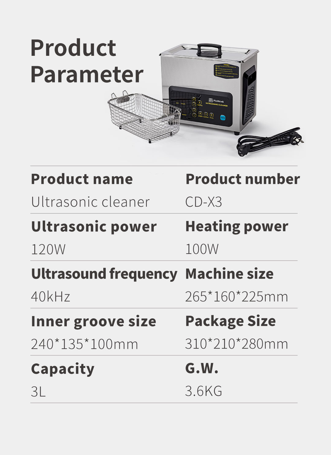 Obrázek PioCreat CD-X3 Professional Ultrasonic Cleaner