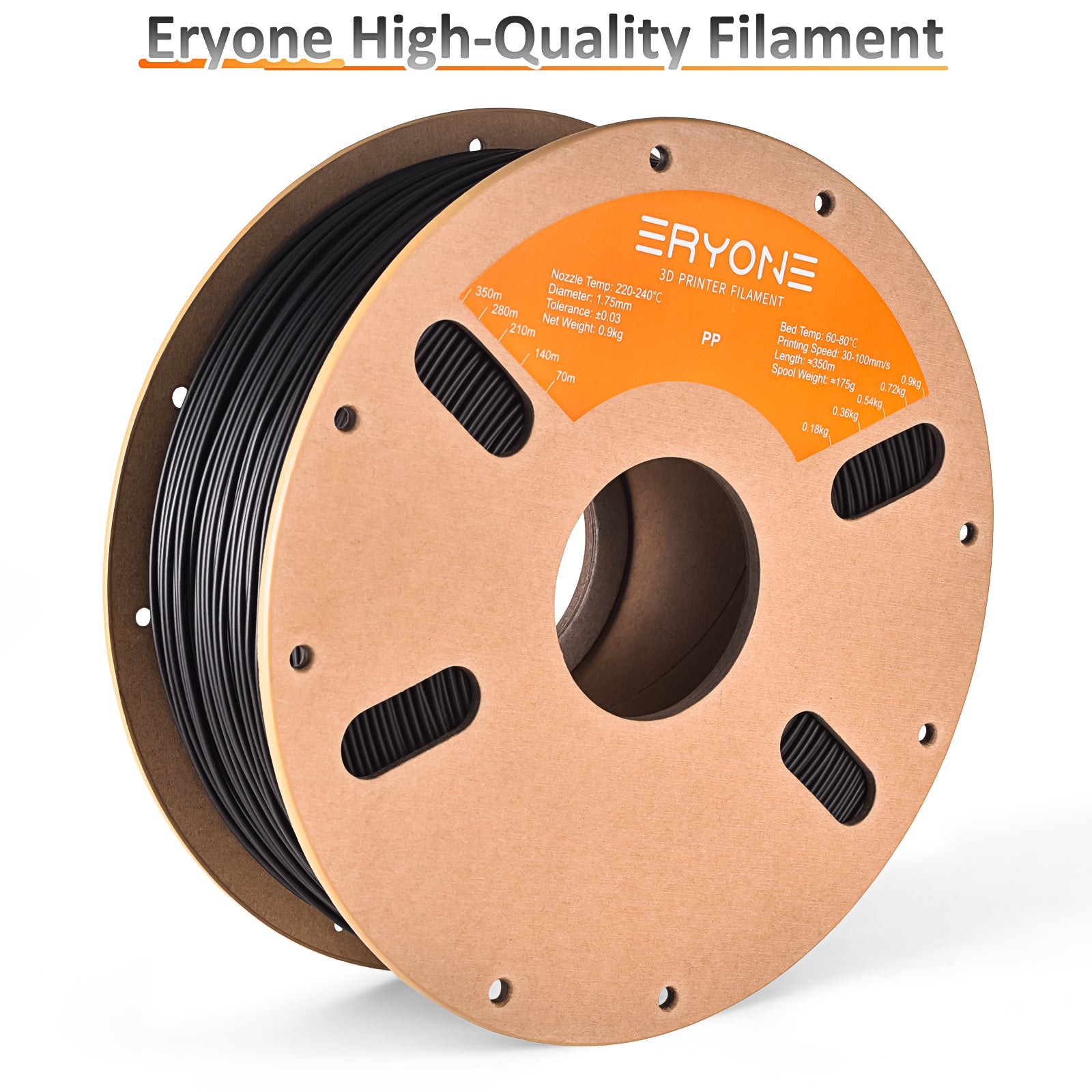 ERYONE PP-CF (Polypropylene Carbon Fiber) 1.75mm filament, Černá/Black, 700g – main angled spool image on white background