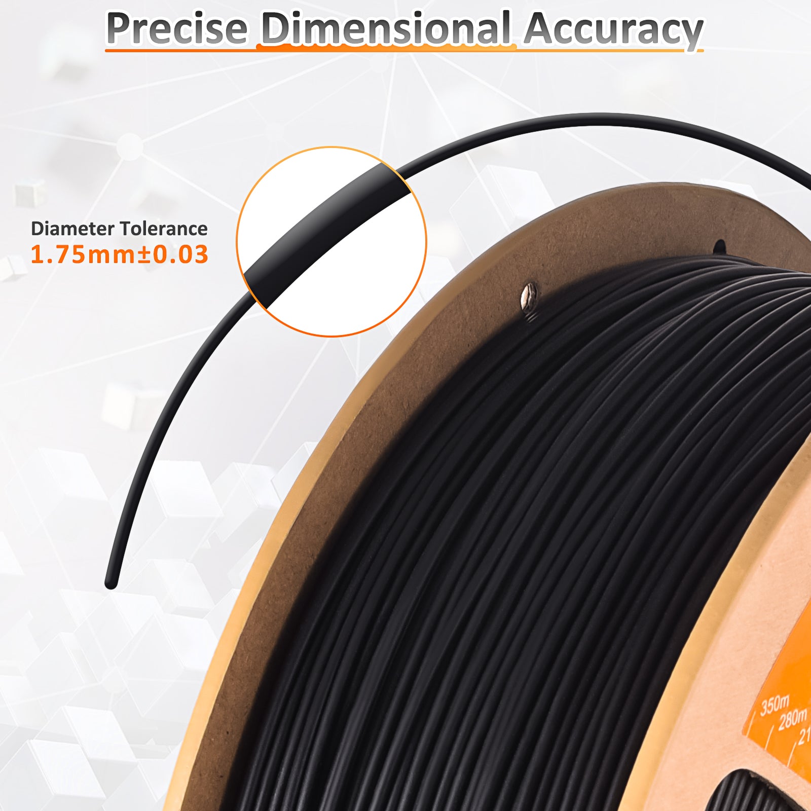 ERYONE PP-CF 1.75mm filament – dimensional accuracy close-up (1.75mm ±0.03) on neutral background