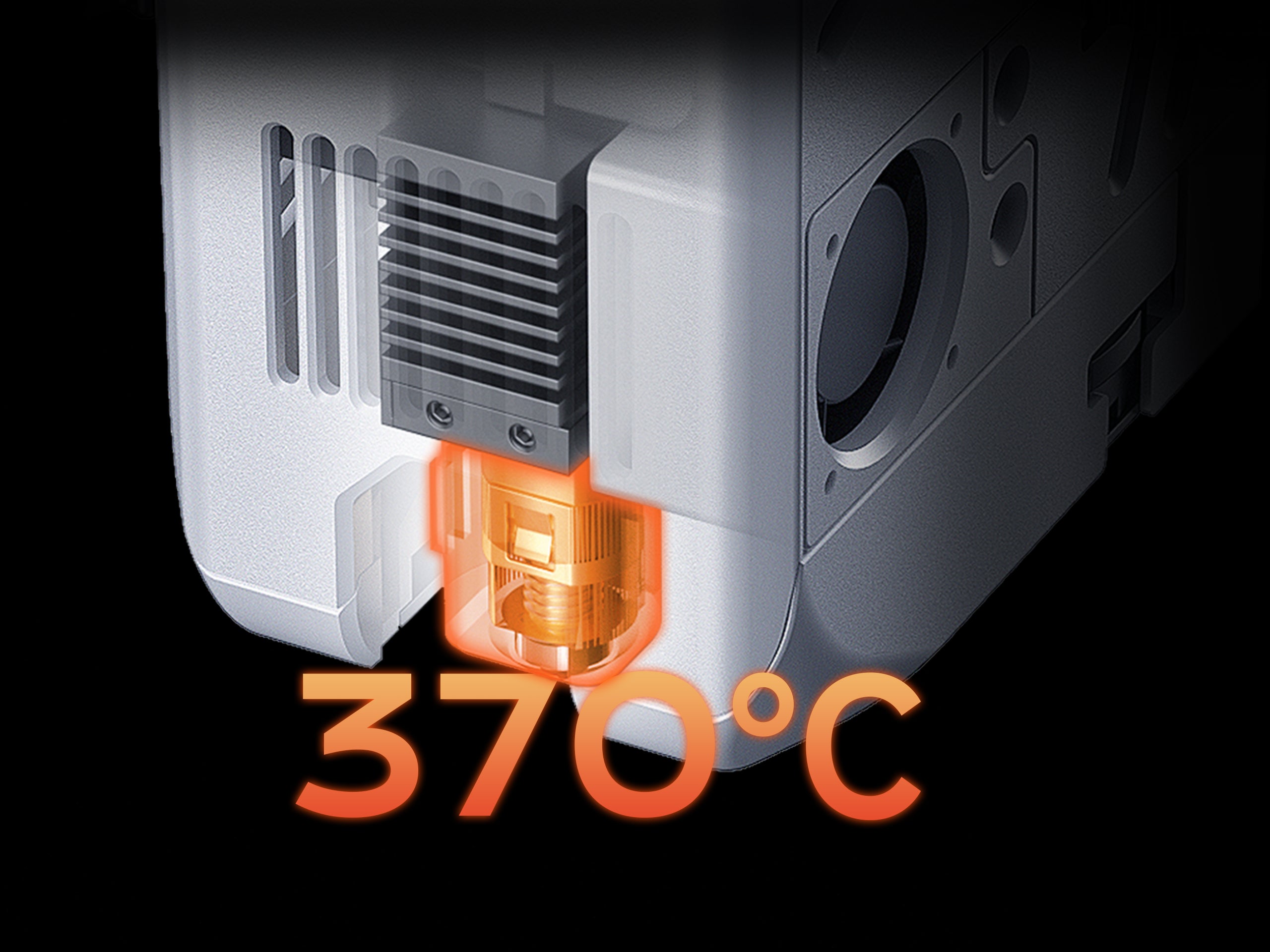 QIDI Q2 hotend/extruder thermal design illustration - heating up to 370°C (white background)