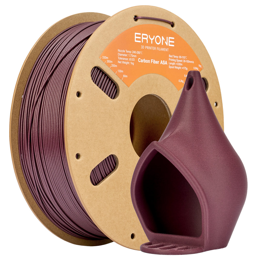 ERYONE ASA Carbon Fiber (ASA-CF) Filament, Purple Red, 1.75mm, 1kg spool - hero/front view on white background